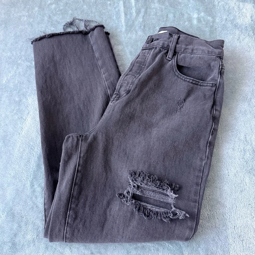 PacSun High Rise Straight Button Fly Black Distressed Raw Hem Jeans Size‎ 27